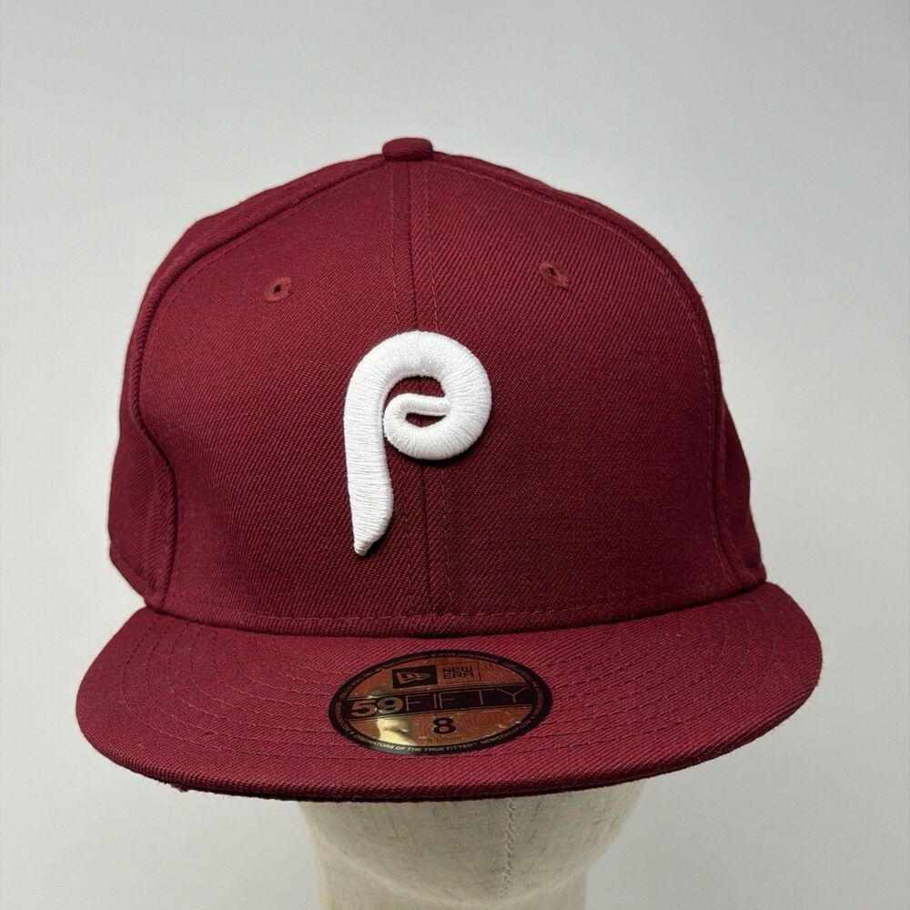 New Era Philadelphia Phillies 59FIFTY Fitted Hat Size 8 Burgundy Cooperstown